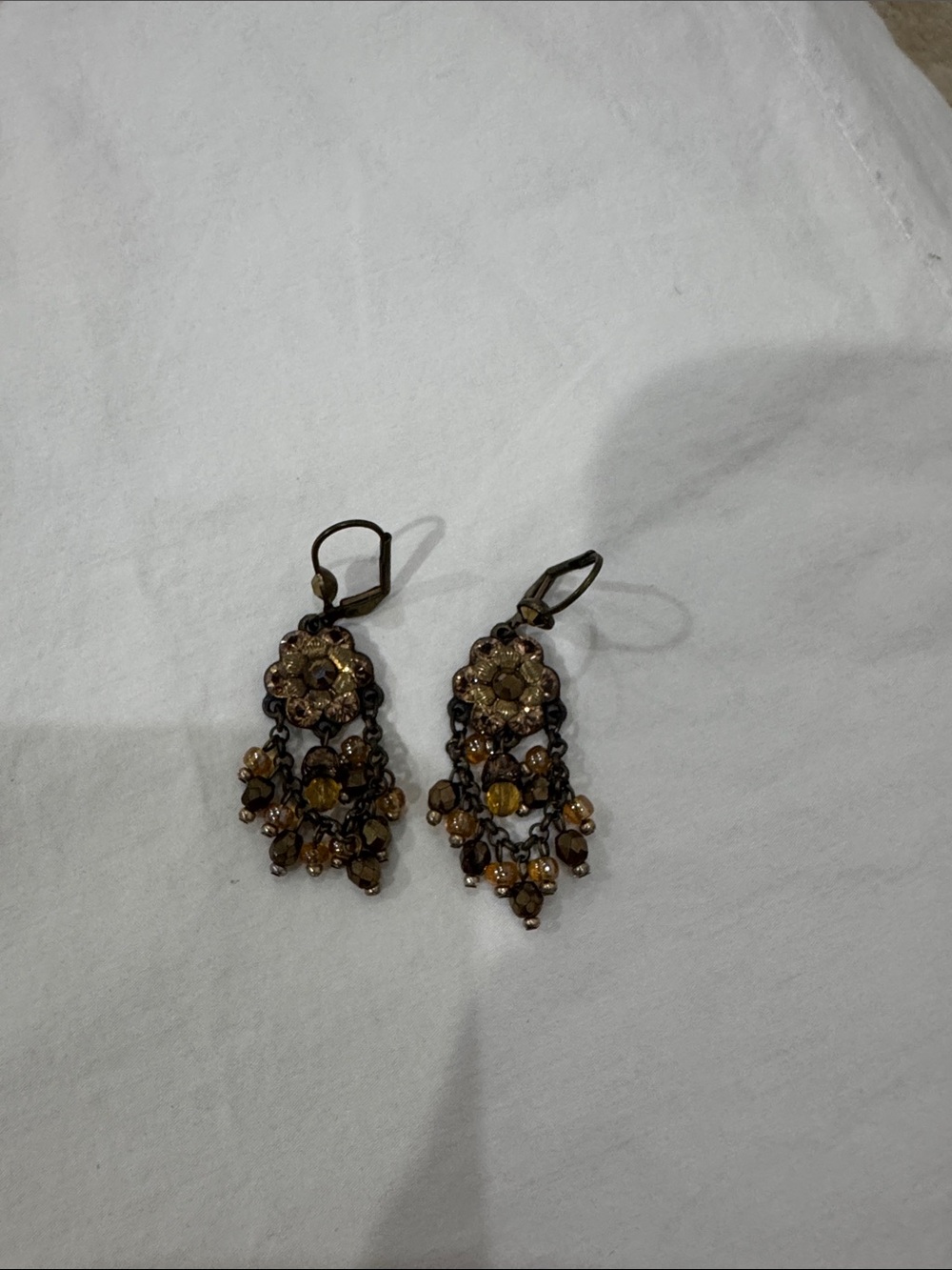 Michal Negrin signed Vintage-Style Gold and Amber Drop Earrings